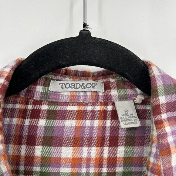 TOAD&CO. Purple Green Organic Cotton Plaid Flannel Button Up Tunic Shirt Small - Picture 7 of 8